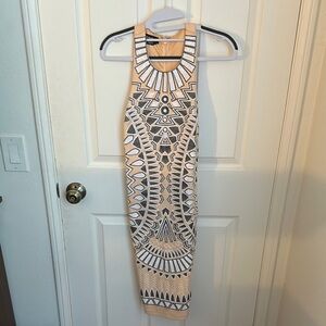 Geometric Patterned Tan Dress